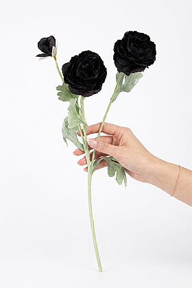 Yapay Çiçek 3lü Şakayık Ranunculus Dalı 50 cm Siyah - Yapay Çiçek Deposu
