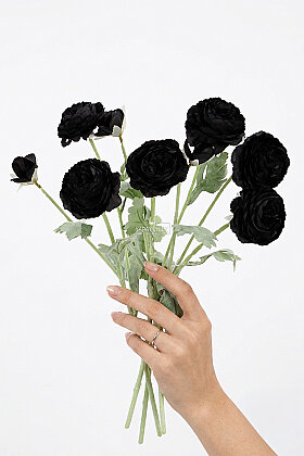 Yapay Çiçek 3lü Şakayık Ranunculus Dalı 50 cm Siyah - 2