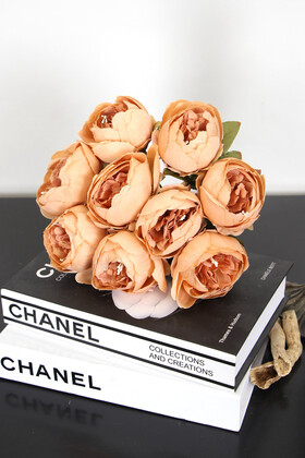Yapay Çiçek 10 Dal Lüx İncili Gül Rosa Lucieae 40 cm Kahve - 1