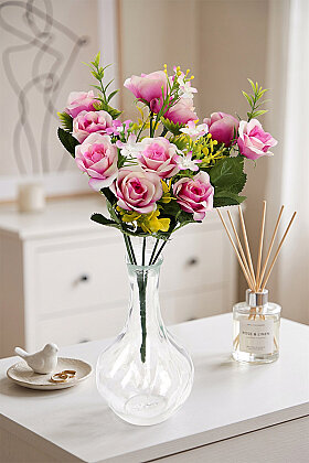 Yapay Çiçek 10lu Fleur Gül Demeti Krem-Lila - 2