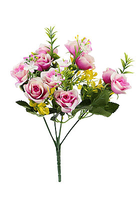 Yapay Çiçek 10lu Fleur Gül Demeti Krem-Lila - 3