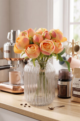 Yapay Çiçek 10'lu Melek Şakayık Gül Buketi 30 cm Turuncu - 2