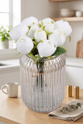 Yapay Çiçek 10'lu Zarif Şakayık Gül Buketi 30 cm Beyaz - 2