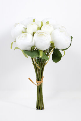 Yapay Çiçek 10'lu Zarif Şakayık Gül Buketi 30 cm Beyaz - 3