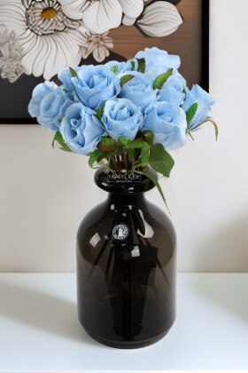 Yapay Çiçek 15li Lux Tomur Gül Buketi Mavi - Yapay Çiçek Deposu