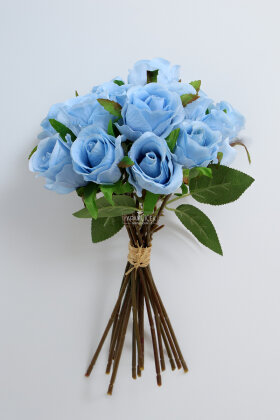 Yapay Çiçek 15li Lux Tomur Gül Buketi Mavi - 3