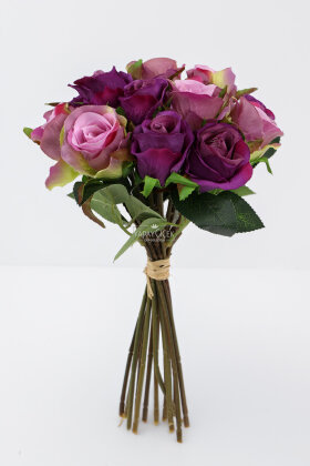 Yapay Çiçek 15li Lux Tomur Gül Buketi Mor-Pembe - 2