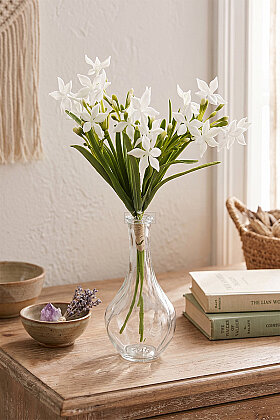 Yapay Çiçek 3 Dallı Madagaskar Yasemini Demeti 38 cm Beyaz - 2