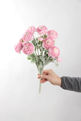 Yapay Çiçek 3lü Şakayık Ranunculus Dalı 50 cm Pembe - 2