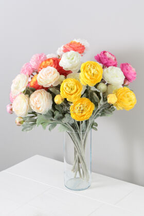 Yapay Çiçek 3lü Şakayık Ranunculus Dalı 50 cm Pembe - 3