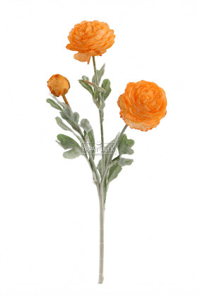 Yapay Çiçek 3lü Şakayık Ranunculus Dalı 50 cm Turuncu - 1