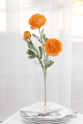 Yapay Çiçek 3lü Şakayık Ranunculus Dalı 50 cm Turuncu - 2