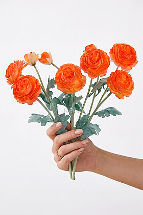 Yapay Çiçek 3lü Şakayık Ranunculus Dalı 50 cm Turuncu - 2