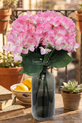 Yapay Çiçek 5 Dal Islak Damarlı Ortanca Demeti 45 cm Açık Pembe - Yapay Çiçek Deposu