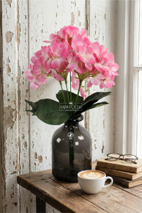 Yapay Çiçek 5 Dal Islak Damarlı Ortanca Demeti 45 cm Açık Pembe - 2