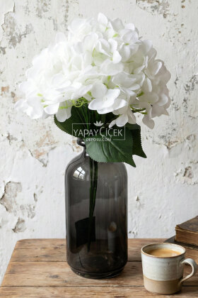 Yapay Çiçek 5 Dal Islak Cornales Damarlı Ortanca Demeti 45 cm Beyaz - 2