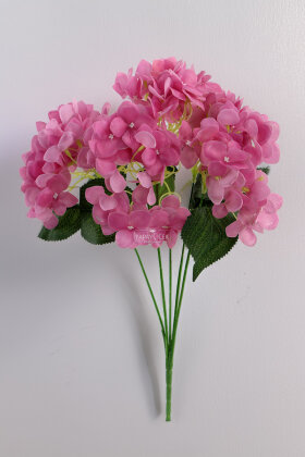Yapay Çiçek 5 Dal Islak Damarlı Ortanca Demeti 45 cm Fuşya - 3