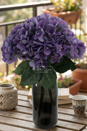 Yapay Çiçek 5 Dal Islak Cornales Damarlı Ortanca Demeti 45 cm Koyu Mor - Yapay Çiçek Deposu