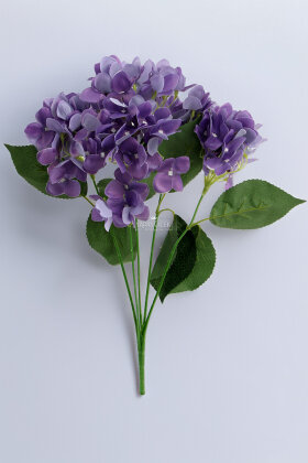Yapay Çiçek 5 Dal Islak Cornales Damarlı Ortanca Demeti 45 cm Koyu Mor - 3