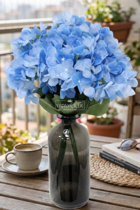 Yapay Çiçek 5 Dal Islak Cornales Damarlı Ortanca Demeti 45 cm Lacivert - Yapay Çiçek Deposu