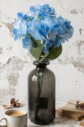 Yapay Çiçek 5 Dal Islak Cornales Damarlı Ortanca Demeti 45 cm Lacivert - 2