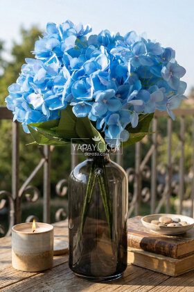 Yapay Çiçek 5 Dal Islak Cornales Damarlı Ortanca Demeti 45 cm Mavi - Yapay Çiçek Deposu