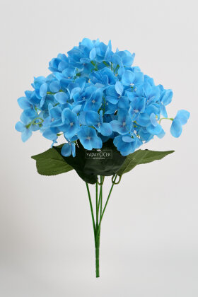 Yapay Çiçek 5 Dal Islak Cornales Damarlı Ortanca Demeti 45 cm Mavi - 3