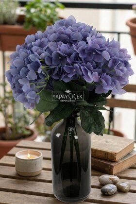 Yapay Çiçek 5 Dal Islak Damarlı Ortanca Demeti 45 cm Mor - Yapay Çiçek Deposu