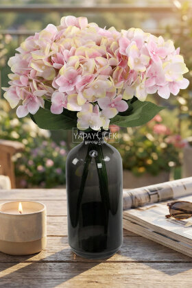 Yapay Çiçek 5 Dal Islak Cornales Damarlı Ortanca Demeti 45 cm Pembe-Sarı - Yapay Çiçek Deposu