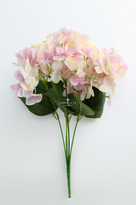 Yapay Çiçek 5 Dal Islak Cornales Damarlı Ortanca Demeti 45 cm Pembe-Sarı - 3