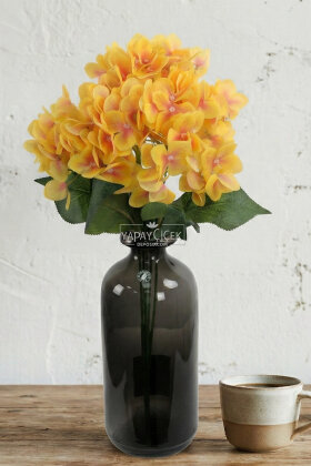 Yapay Çiçek 5 Dal Islak Cornales Damarlı Ortanca Demeti 45 cm Sarı - 2