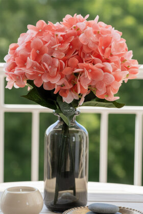 Yapay Çiçek 5 Dal Islak Damarlı Ortanca Demeti 45 cm Somon - Yapay Çiçek Deposu