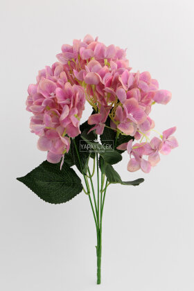 Yapay Çiçek 5 Dal Islak Cornales Damarlı Ortanca Demeti 45 cm Gül Kurusu - 3