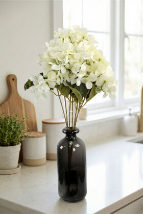 Yapay Çiçek Büyük 5 Dal Ortanca Demeti 55 cm Beyaz - Yapay Çiçek Deposu