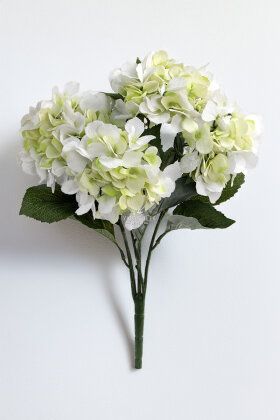 Yapay Çiçek Büyük 5 Dal Ortanca Demeti 55 cm Beyaz-Yeşil - 2
