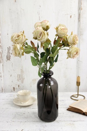 Yapay Çiçek Kaliteli 5'li Lüx Tomur Gül Dalı 50 cm Krem - Yapay Çiçek Deposu