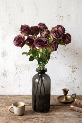 Yapay Çiçek Kaliteli 5'li Lüx Tomur Gül Dalı 50 cm Mürdüm - Yapay Çiçek Deposu