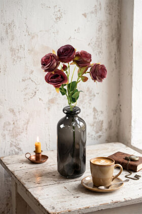 Yapay Çiçek Kaliteli 5'li Lüx Tomur Gül Dalı 50 cm Mürdüm - 2