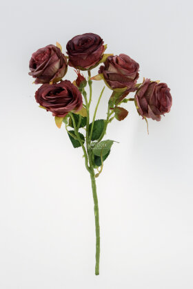 Yapay Çiçek Kaliteli 5'li Lüx Tomur Gül Dalı 50 cm Mürdüm - 3