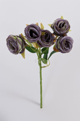 Yapay Çiçek Kaliteli 5'li Lüx Tomur Gül Dalı 50 cm Pastel Mor - 3