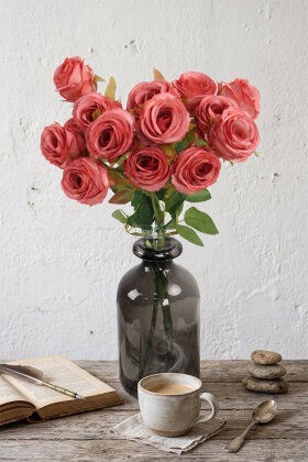 Yapay Çiçek Kaliteli 5'li Lüx Tomur Gül Dalı 50 cm Pembe - Yapay Çiçek Deposu