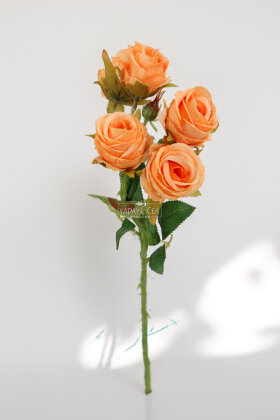 Yapay Çiçek Kaliteli 5'li Lüx Tomur Gül Dalı 50 cm Turuncu - 3