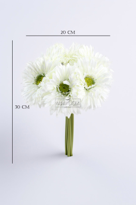 Yapay Çiçek 6lı Kaliteli Saçaklı İri Gerbera Buketi Beyaz - 3