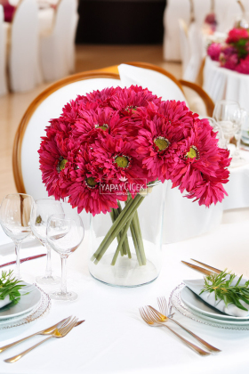 Yapay Çiçek 6lı Kaliteli Saçaklı İri Gerbera Buketi Fuşya - Yapay Çiçek Deposu