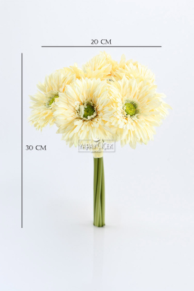 Yapay Çiçek 6lı Kaliteli Saçaklı İri Gerbera Buketi Krem - 3