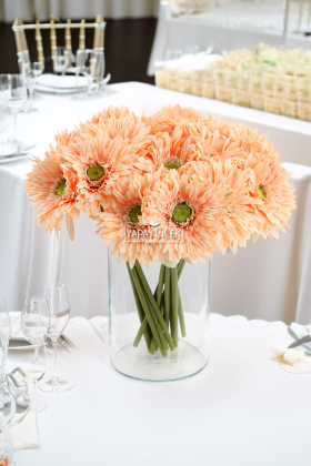 Yapay Çiçek 6lı Kaliteli Saçaklı İri Gerbera Buketi Somon - Yapay Çiçek Deposu