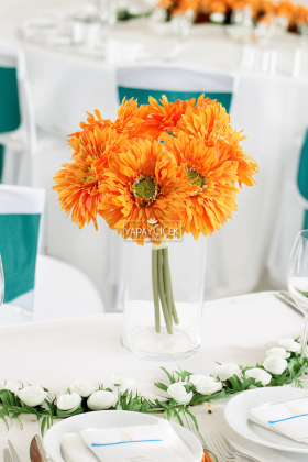 Yapay Çiçek 6lı Kaliteli Saçaklı İri Gerbera Buketi Turuncu - 2
