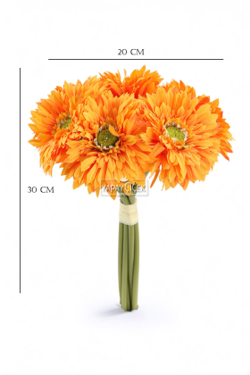 Yapay Çiçek 6lı Kaliteli Saçaklı İri Gerbera Buketi Turuncu - 3
