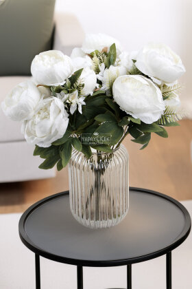 Yapay Çiçek 7 Dallı Garnitürlü Marsilya Gülü Aranjmanı 45 cm Beyaz - Yapay Çiçek Deposu