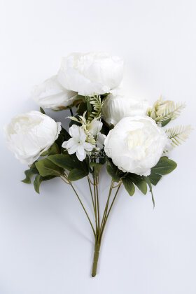 Yapay Çiçek 7 Dallı Garnitürlü Marsilya Gülü Aranjmanı 45 cm Beyaz - 3